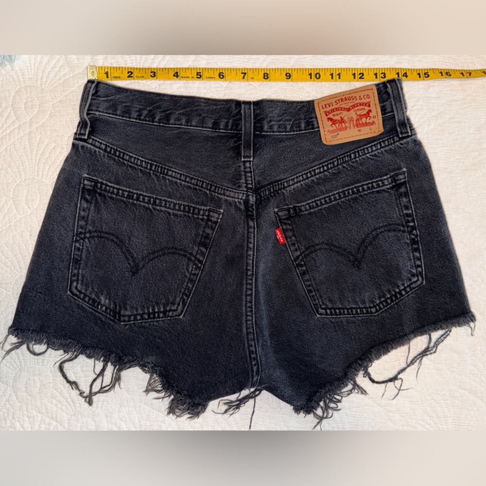 Levi 501 High-Waist Black Distressed Denim Shorts 27